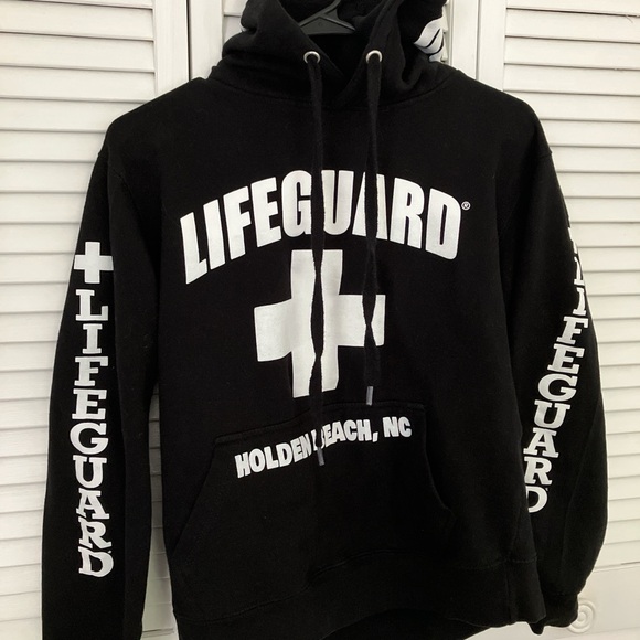Lifeguard Tops - Black LIFEGUARD Hoodie Holden Beach, NC
